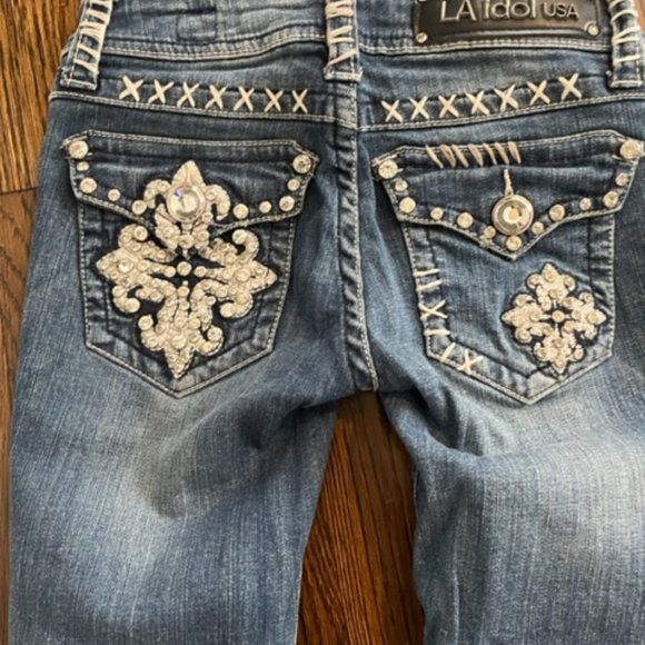 LA IDOL RHINESTONE JEANS SIZE 0 - Picture 2 of 7